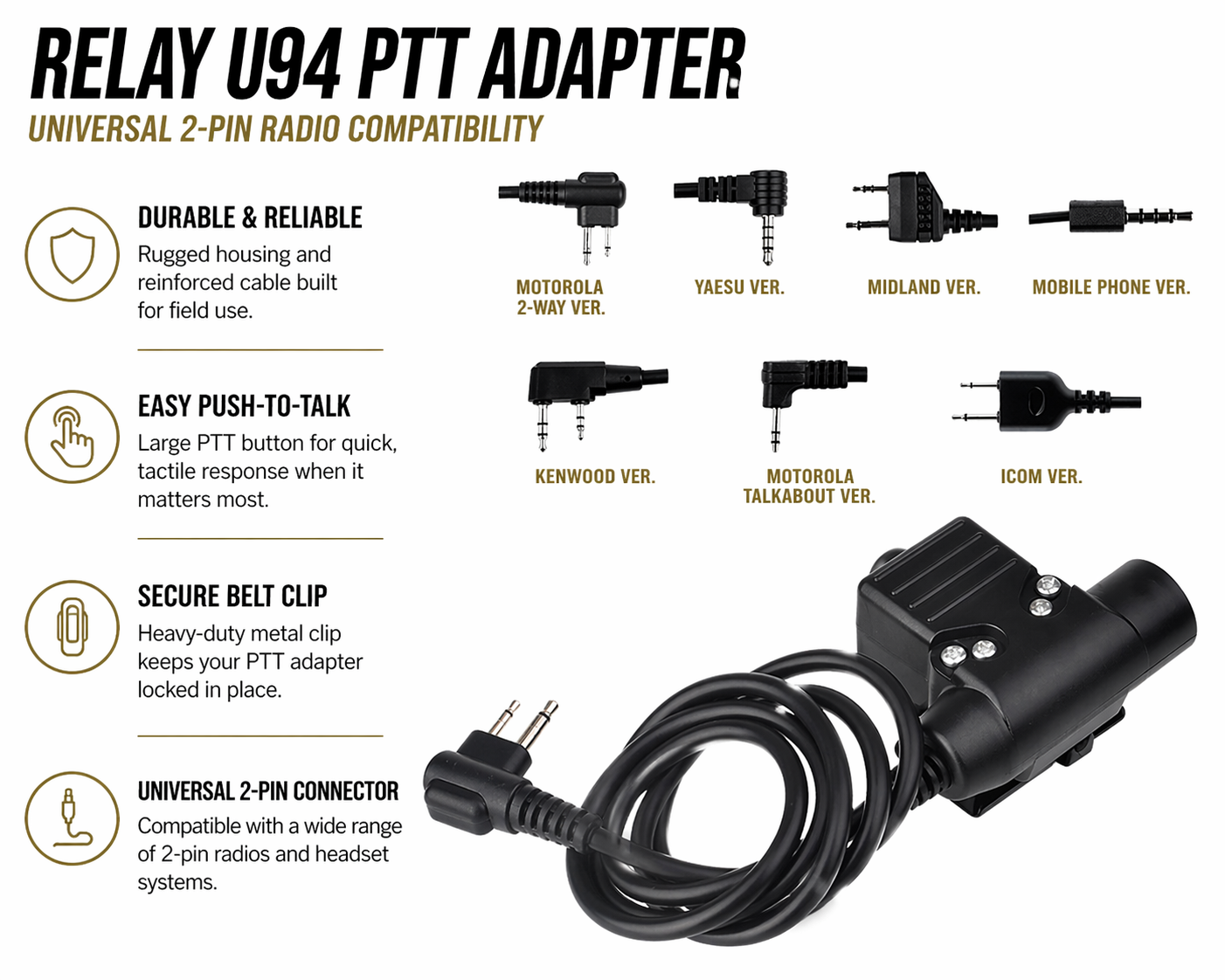 Relay™ U94 Push-to-Talk (PTT) for Kenwood Radios | U94 Compatible Communication Adapter