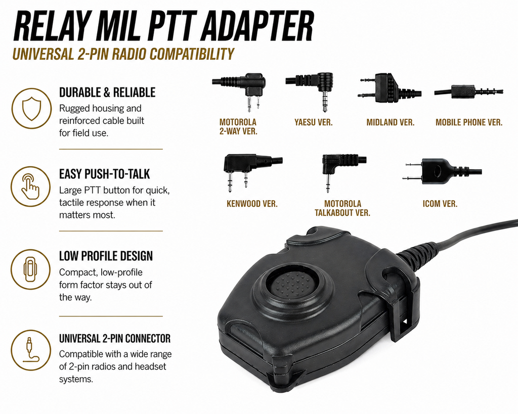 Relay™ MIL Push-to-Talk (PTT) for Kenwood Radios | Peltor ComTac Compatible