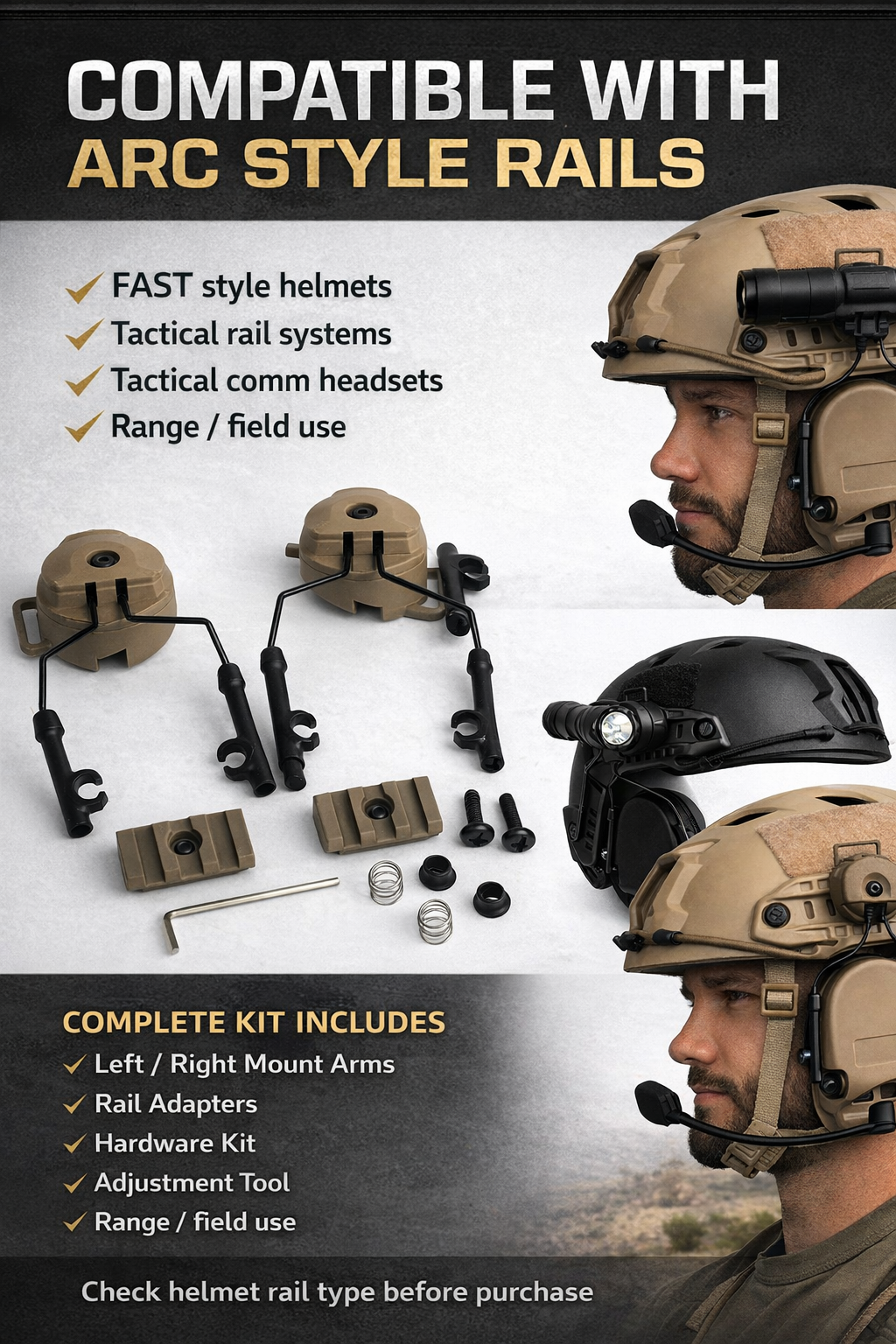 Anchor™ V2 ARC Rail Adapter Mount System | Compatible with Peltor ComTac | Helmet Rail Kit